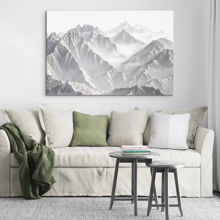 wall murals Snowy minimalistic mountain peaks in a misty, foggy landscape s41083
