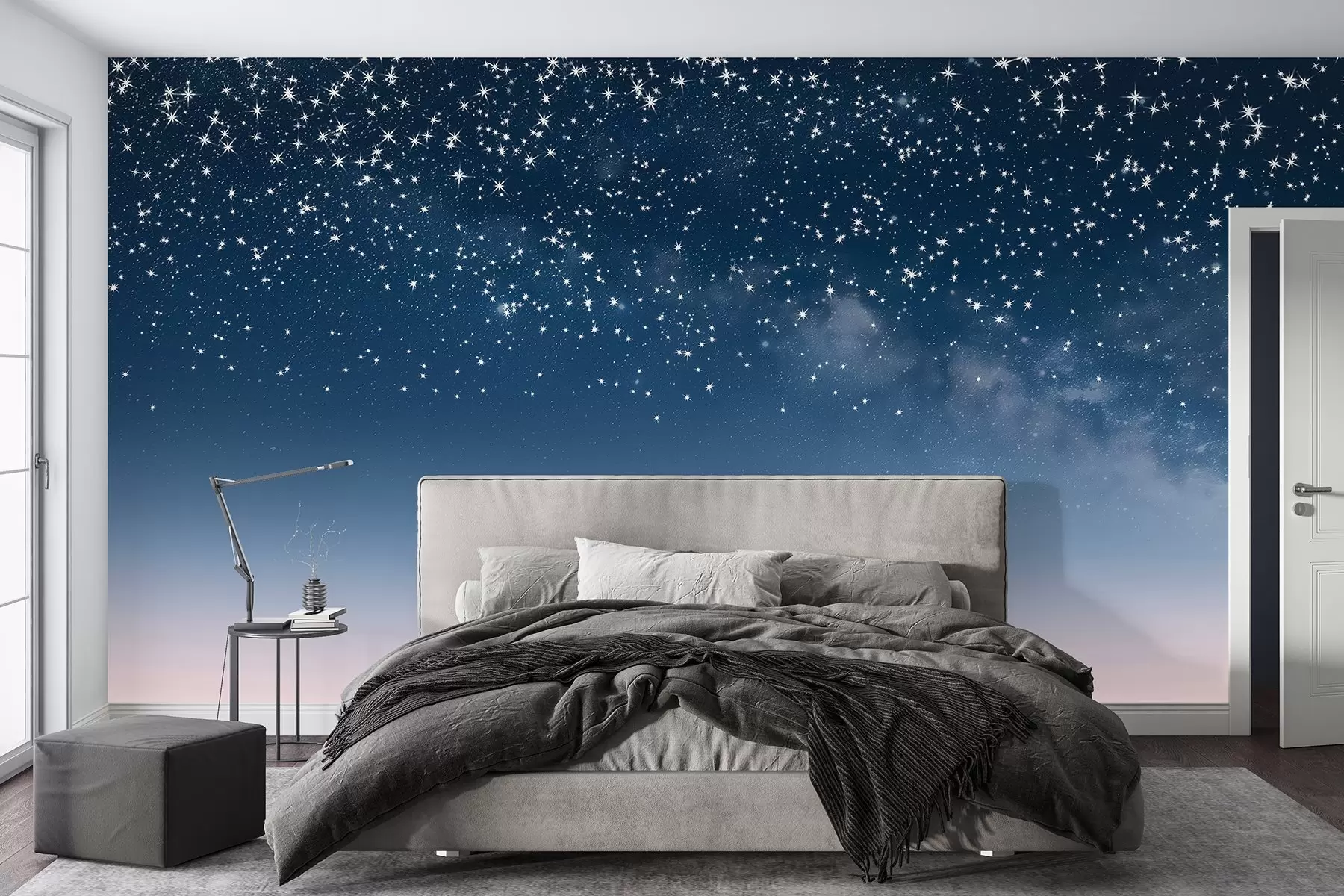 peintures murales Ciel étoilé, dégradé rose, cosmique, constellations w01797