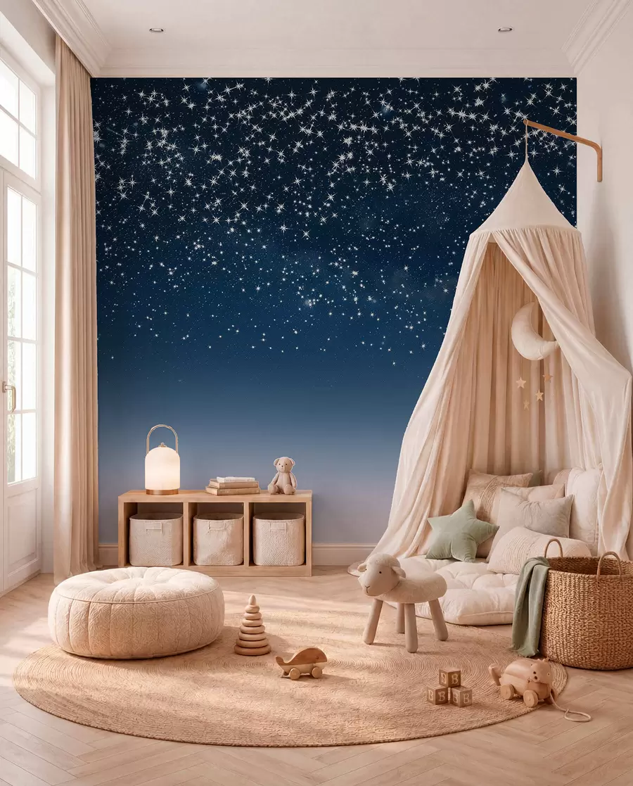 wall murals Starry night sky, pink gradient, cosmic, constellations w01797