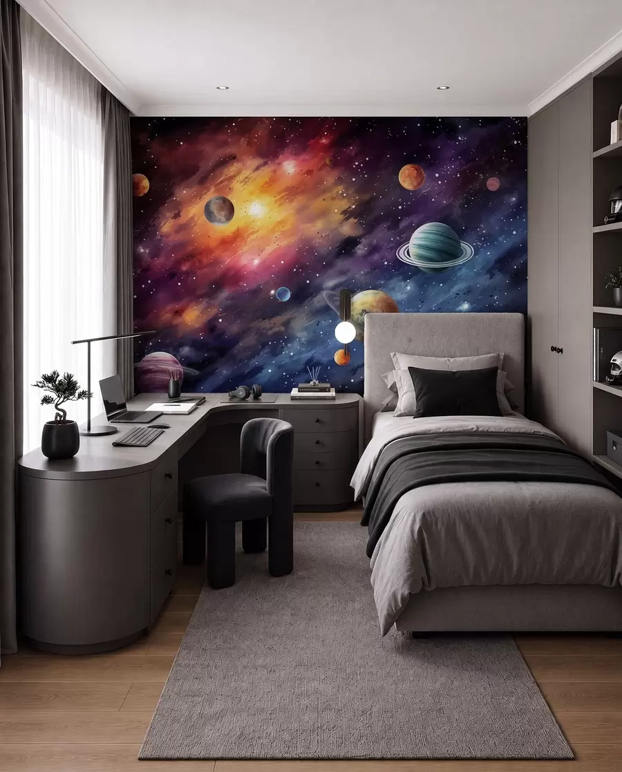 Wall Mural Photo Wallpaper Space with planets and stars, watercolor, cosmic w01798