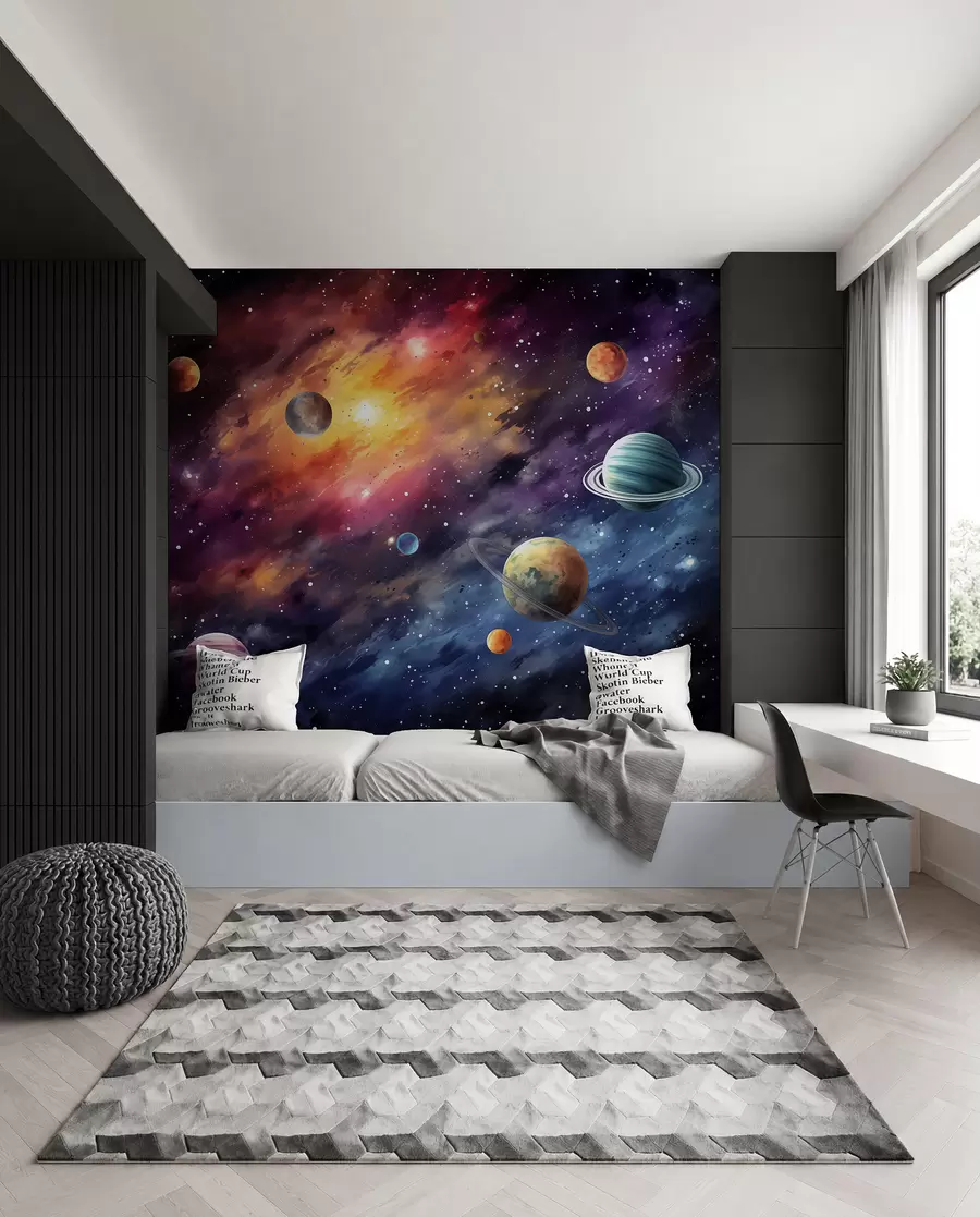 Wall Mural Photo Wallpaper Space with planets and stars, watercolor, cosmic w01798