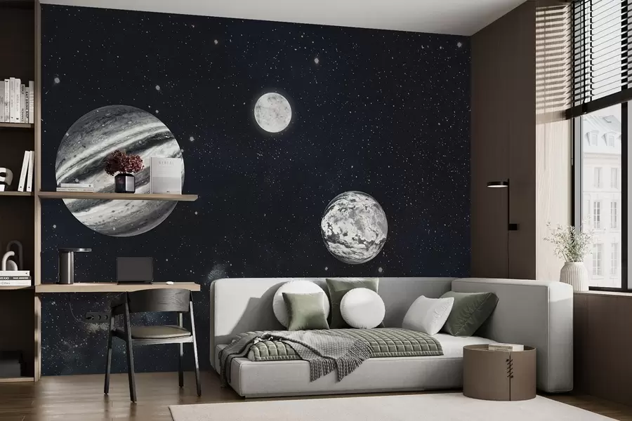 wall murals Cosmic space with stars and plantes w01799
