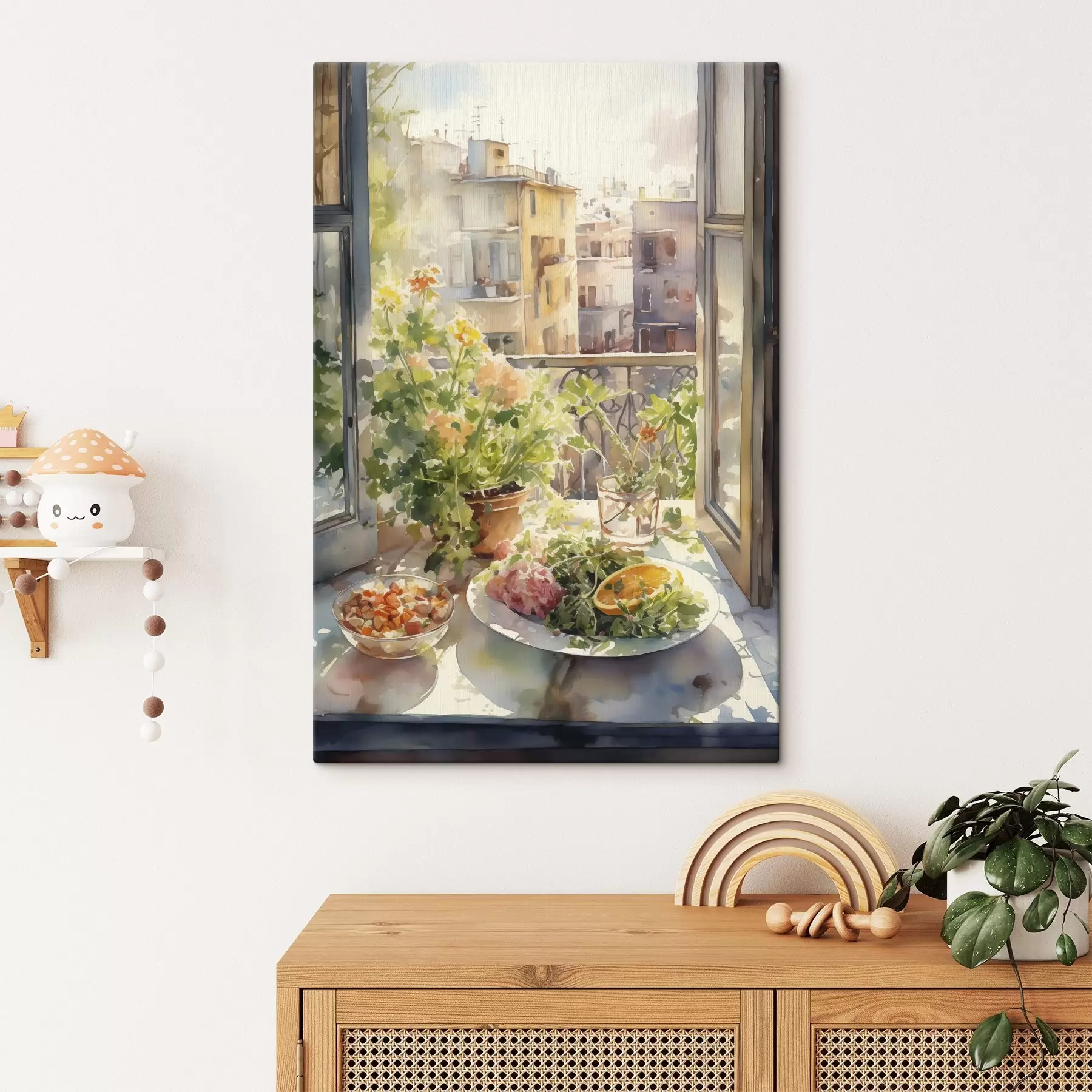 murales Cena de acuarela, vista de la ciudad, flores, naturaleza, ensalada verde s41166