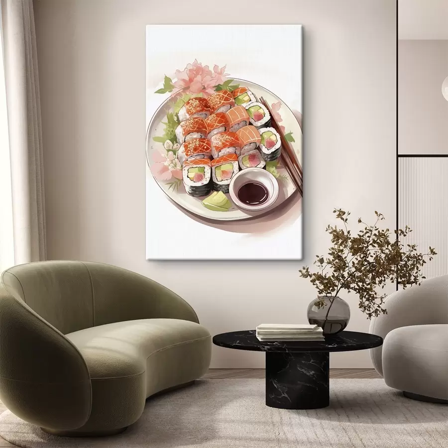 murales Acuarela plato de sushi, salmón, delicioso s41180