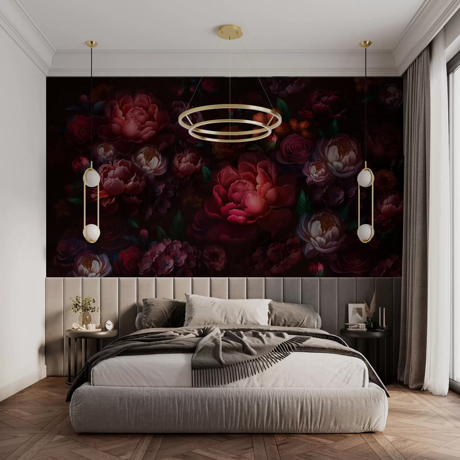 murais de parede Flores requintadas sobre um fundo escuro w01794