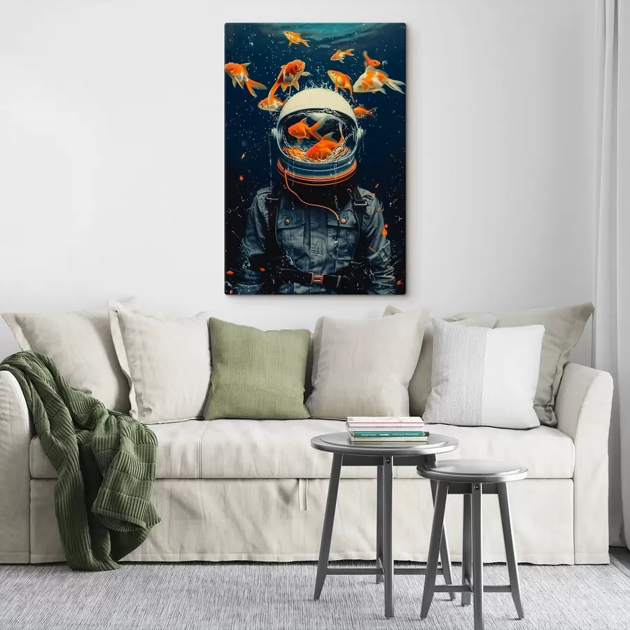 murales Astronauta nadando con peces juguetones s39041