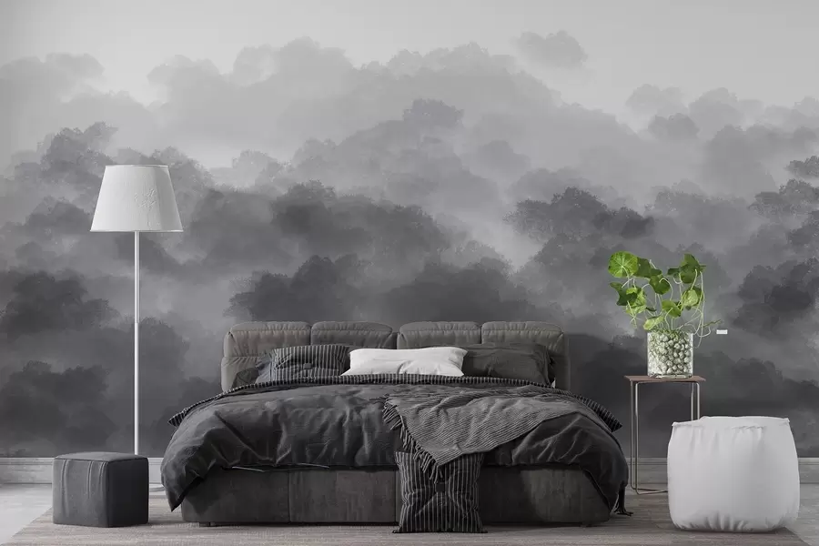 Wall Mural Photo Wallpaper Forest in the fog, nature landscapes, grey color w01880v3