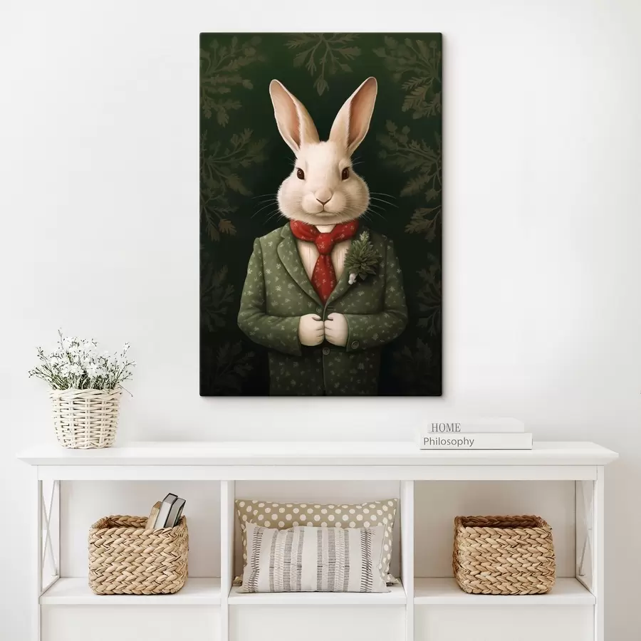 wall murals White hare in a green suit and red tie illustration s41278