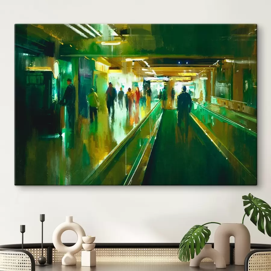 wall murals A group of people walking on an escalator s37103