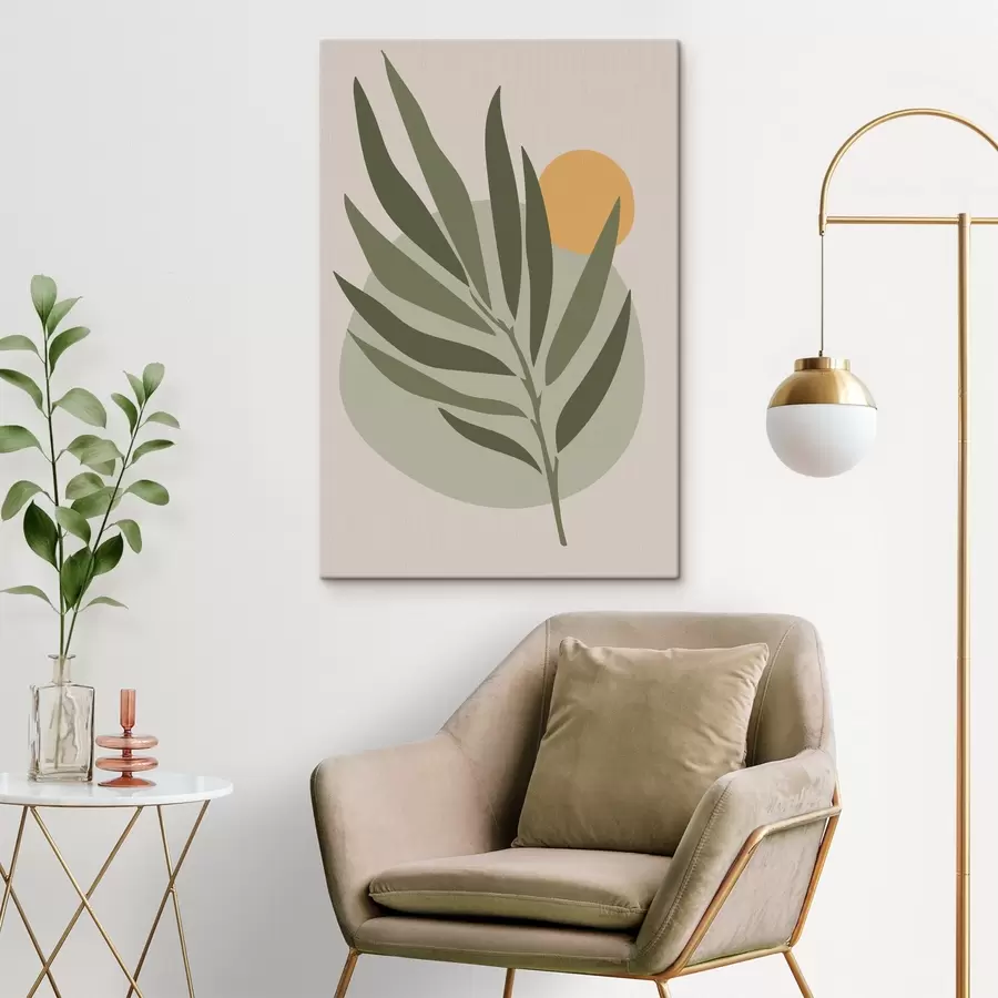 wall murals A green leaf with a yellow circle s37442