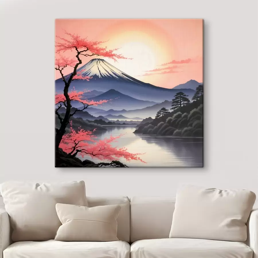 wall murals A mountain with a lake and trees s38100