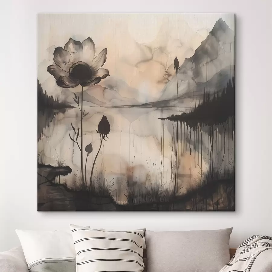 wall murals Painting of a flower and a lake s38161