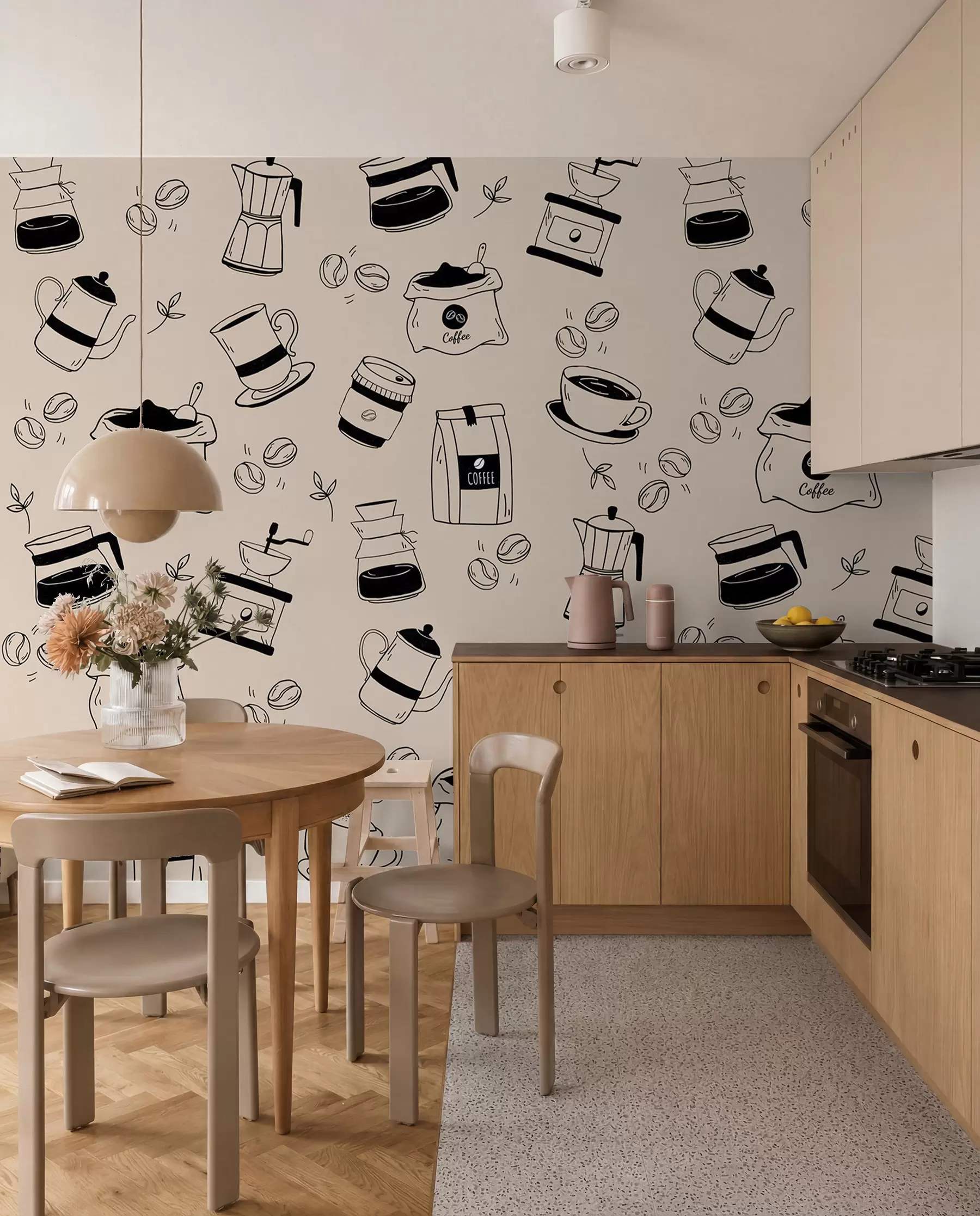 peintures murales Détails de café sur fond clair w02002