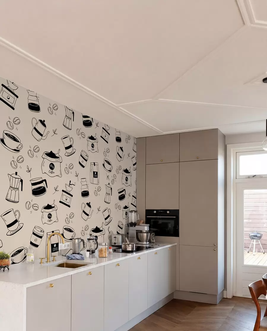 wall murals Coffee details on a light background w02002