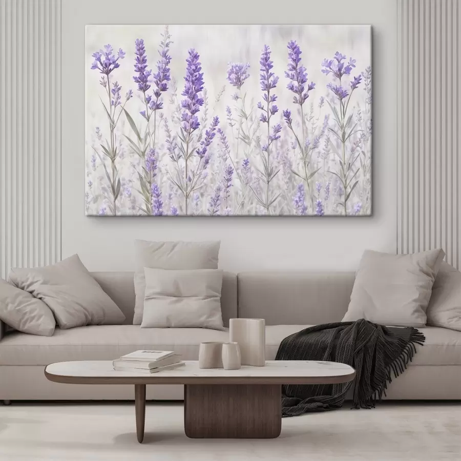 wall murals A field of purple lavender flowers against a blurred textured background s41265