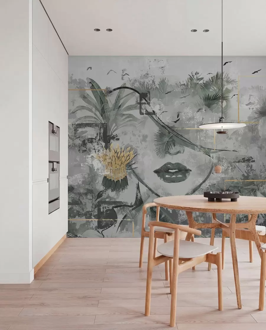 peintures murales Forêt tropicale grunge et silhouette de fille w01916