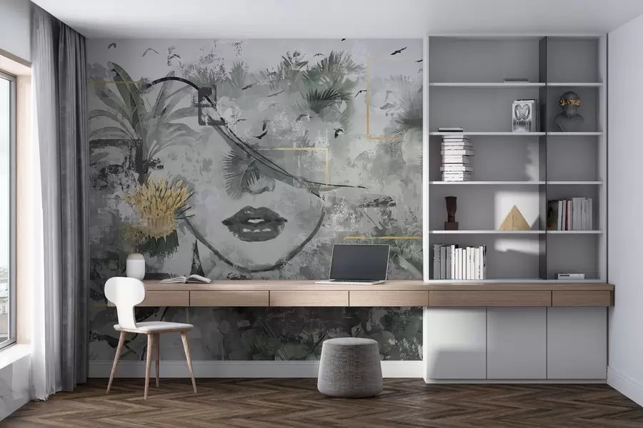 Wall Mural Photo Wallpaper Grunge rainforest and silhouette of a girl's face w01916d1