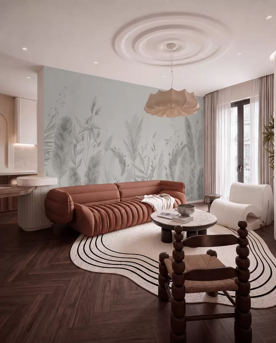 Wall Mural Photo Wallpaper Tall field grasses and flowers in neutral colors w02004