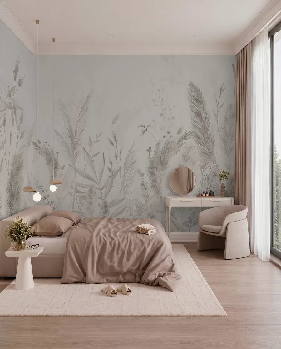 Wall Mural Photo Wallpaper Tall field grasses and flowers in pastel colors w02004v1