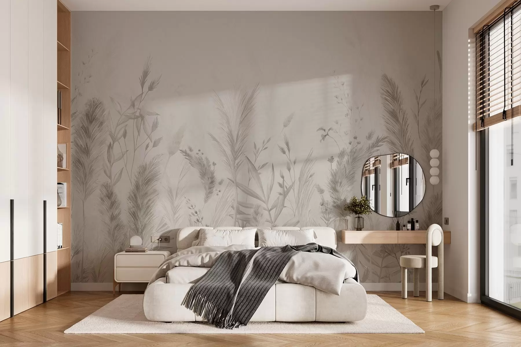 murales Hierbas altas y flores en colores pastel w02004v1