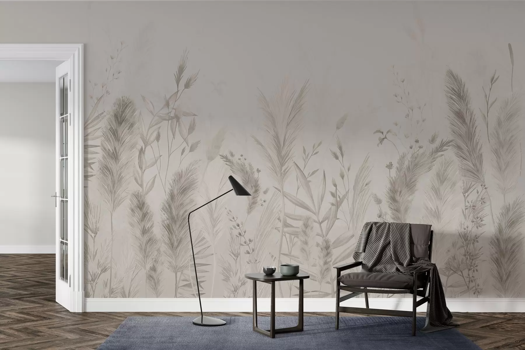 murales Hierbas altas y flores en colores pastel w02004v1