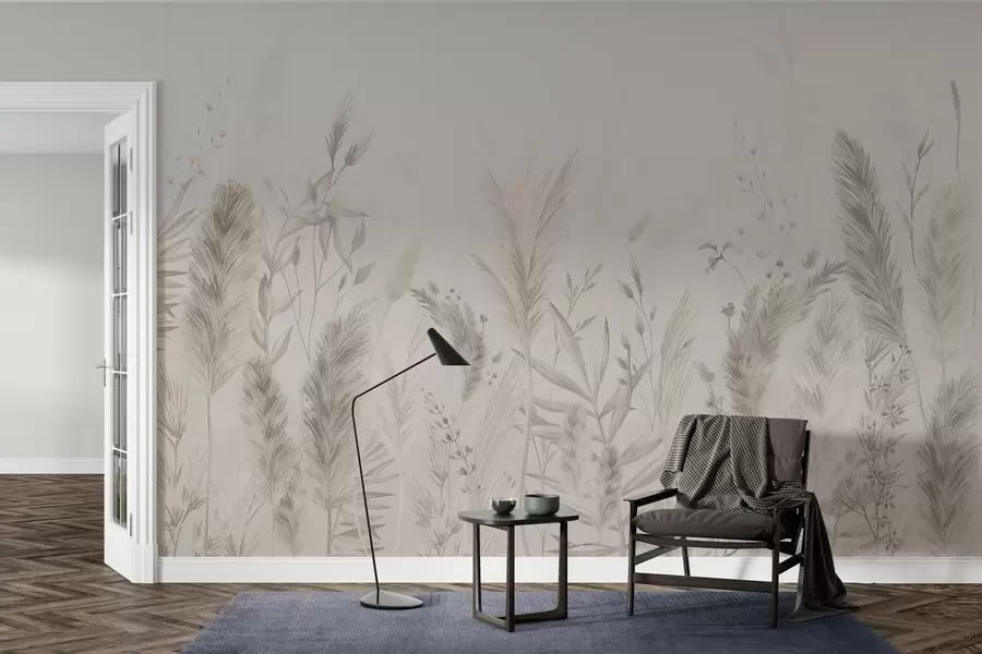 peintures murales Grandes herbes et fleurs des champs aux couleurs pastel w02004v1