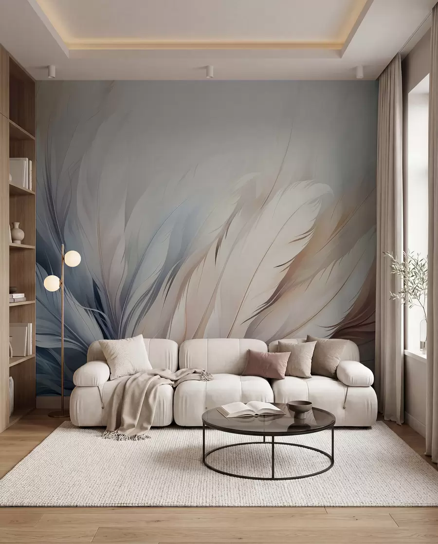 Wall Mural Photo Wallpaper Delicate feathers in pastel colours w01973