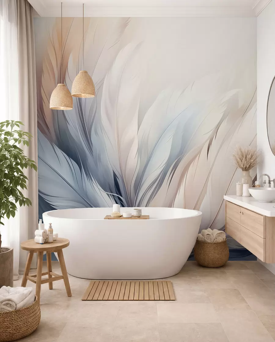 wall murals Delicate feathers in pastel colours w01973