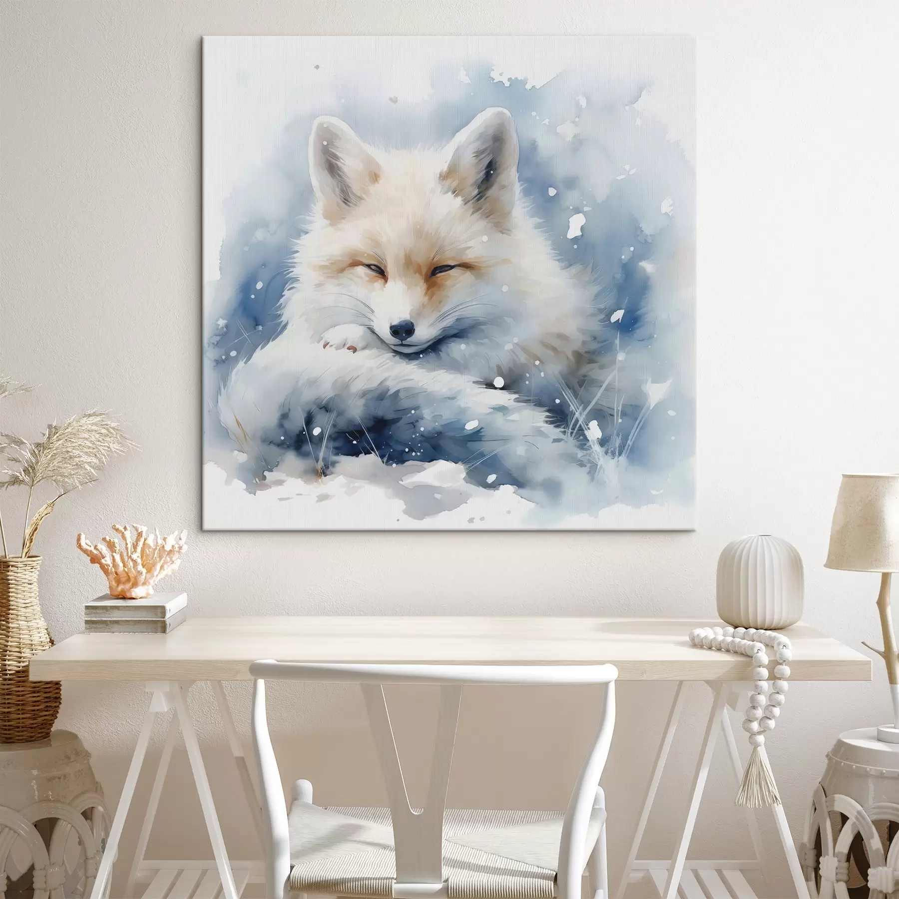 wall murals Fox in the snow imitation of watercolor illustration s41436