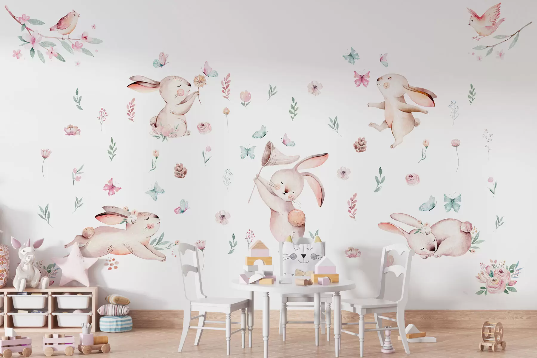 Wall Mural Photo Wallpaper Fairy tale bunnies in flowers w02025