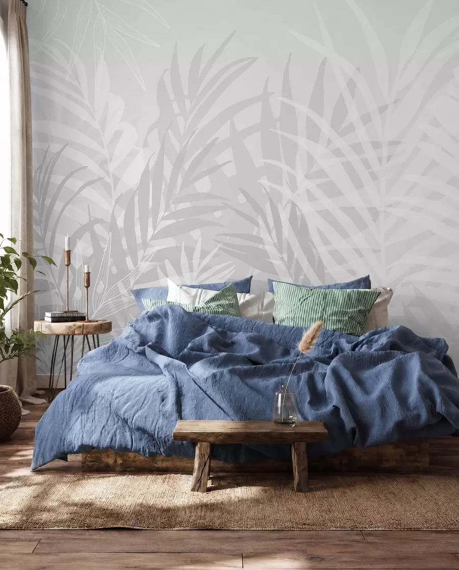 peintures murales Feuilles tropicales tendance de couleur grise w02026v1