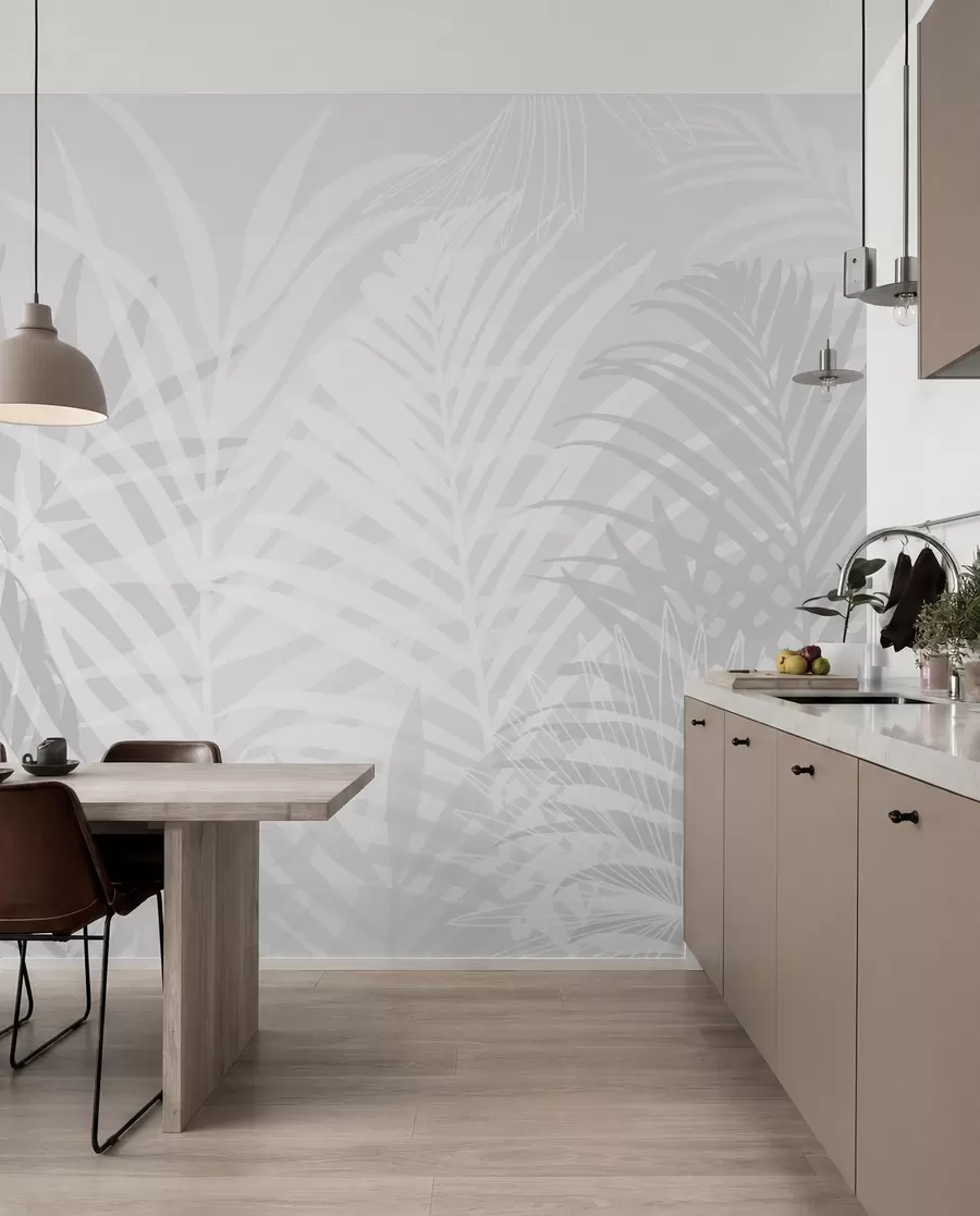 peintures murales Feuilles tropicales tendance de couleur grise w02026v1