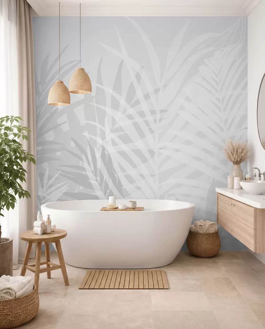 peintures murales Feuilles tropicales tendance de couleur grise w02026v1