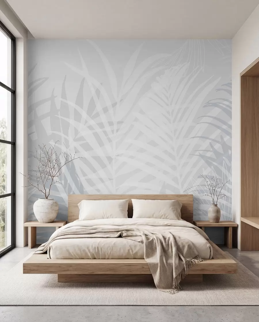 murales Hojas tropicales azul claro de moda w02026v3