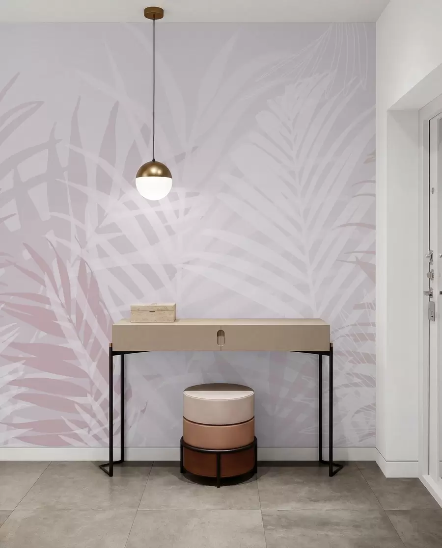 peintures murales Feuilles tropicales tendance de couleur rose w02026v4