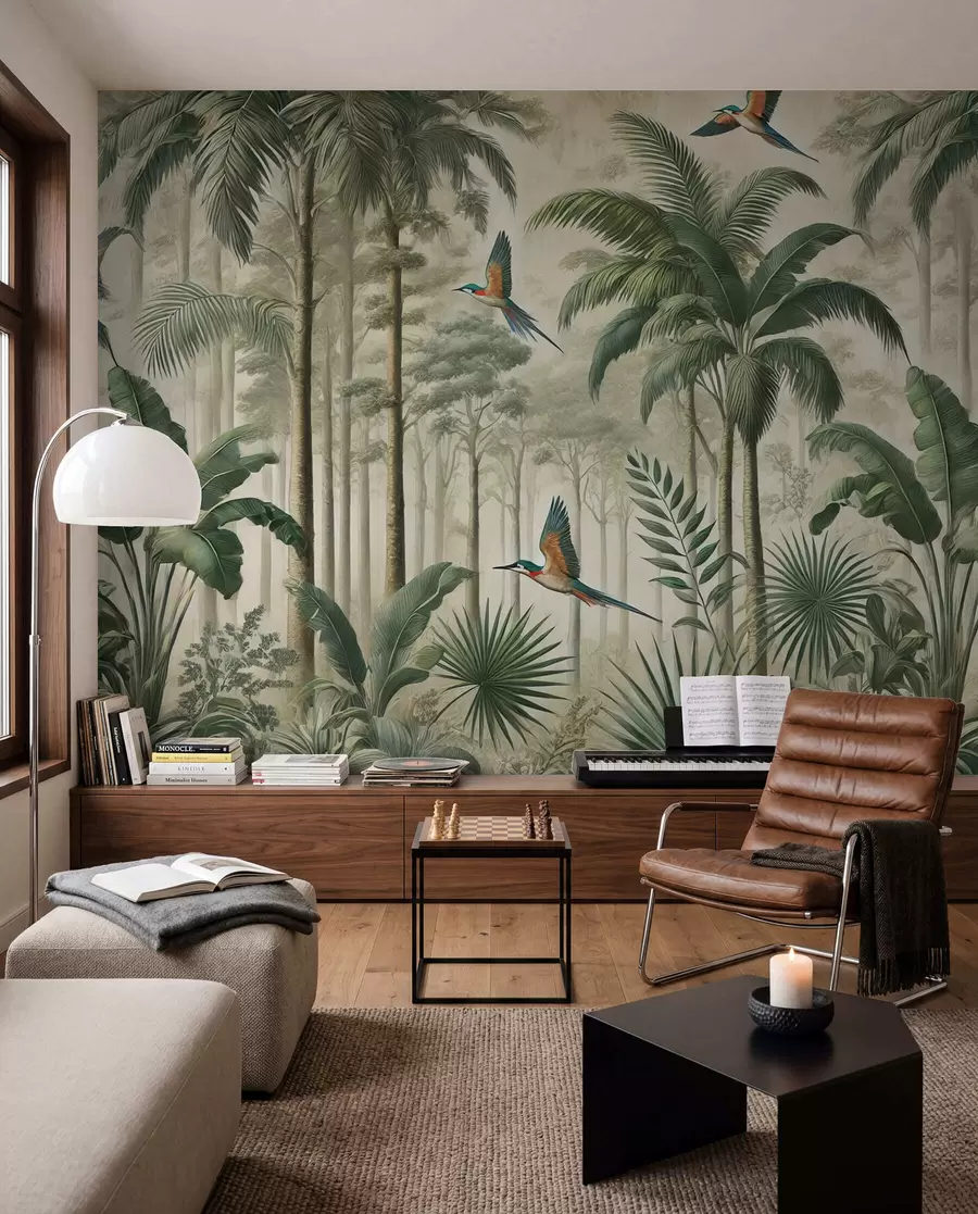 Wall Mural Photo Wallpaper Panorama with tropical landscape and birds w01957