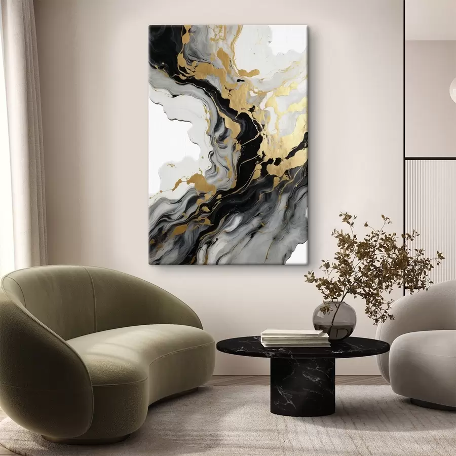 murales Pintura abstracta en acuarela con pinturas negra y amarilla s41290