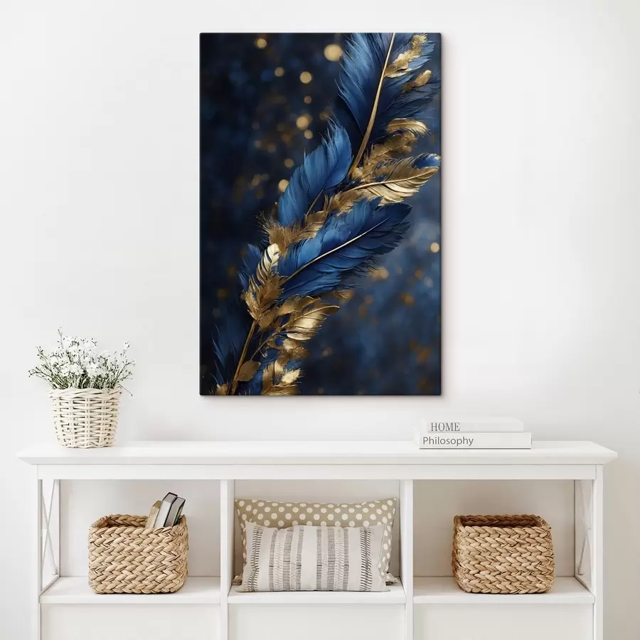 wall murals Blue-yellow feathers on blurred background s41296