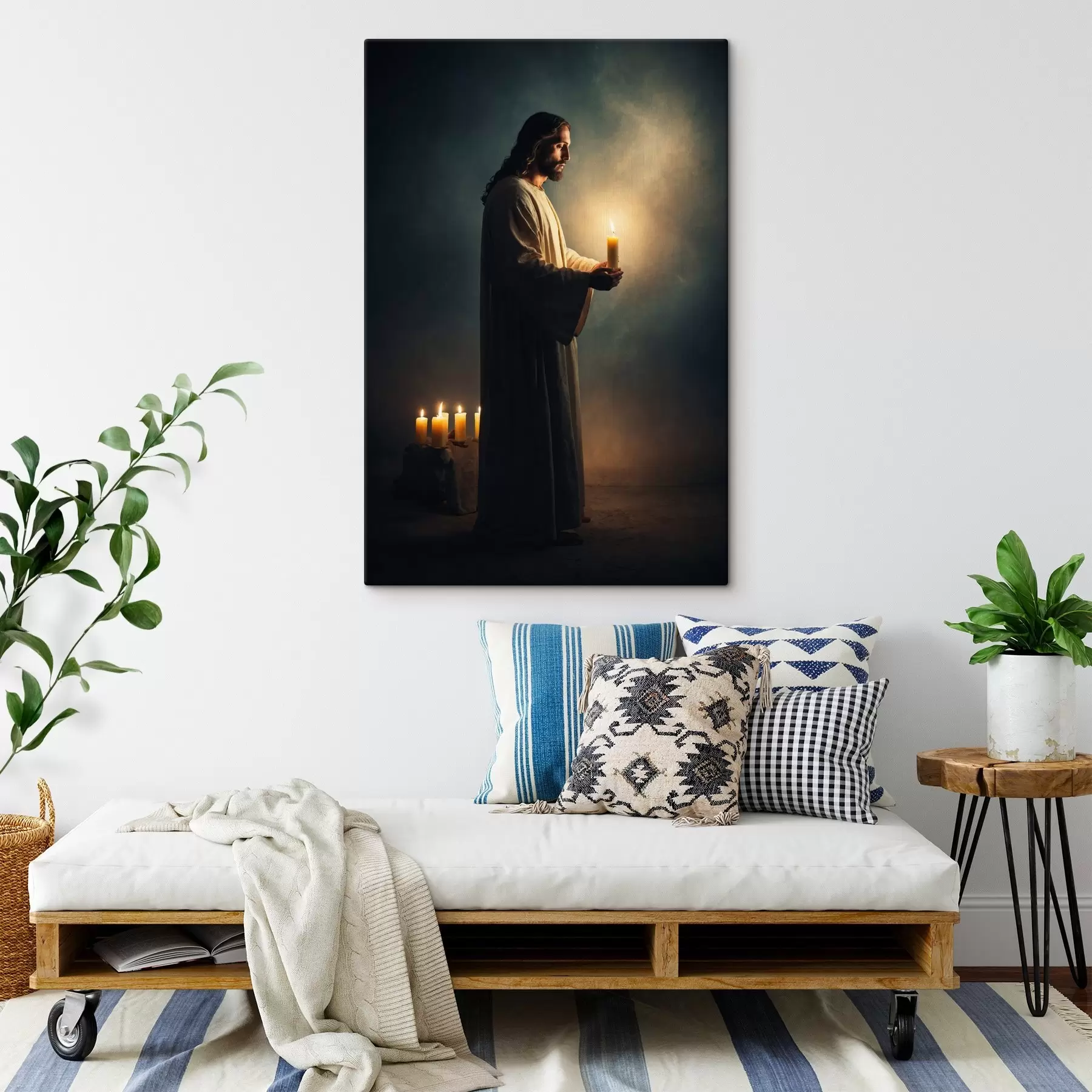 murales Jesucristo con vela en la oscuridad s41315