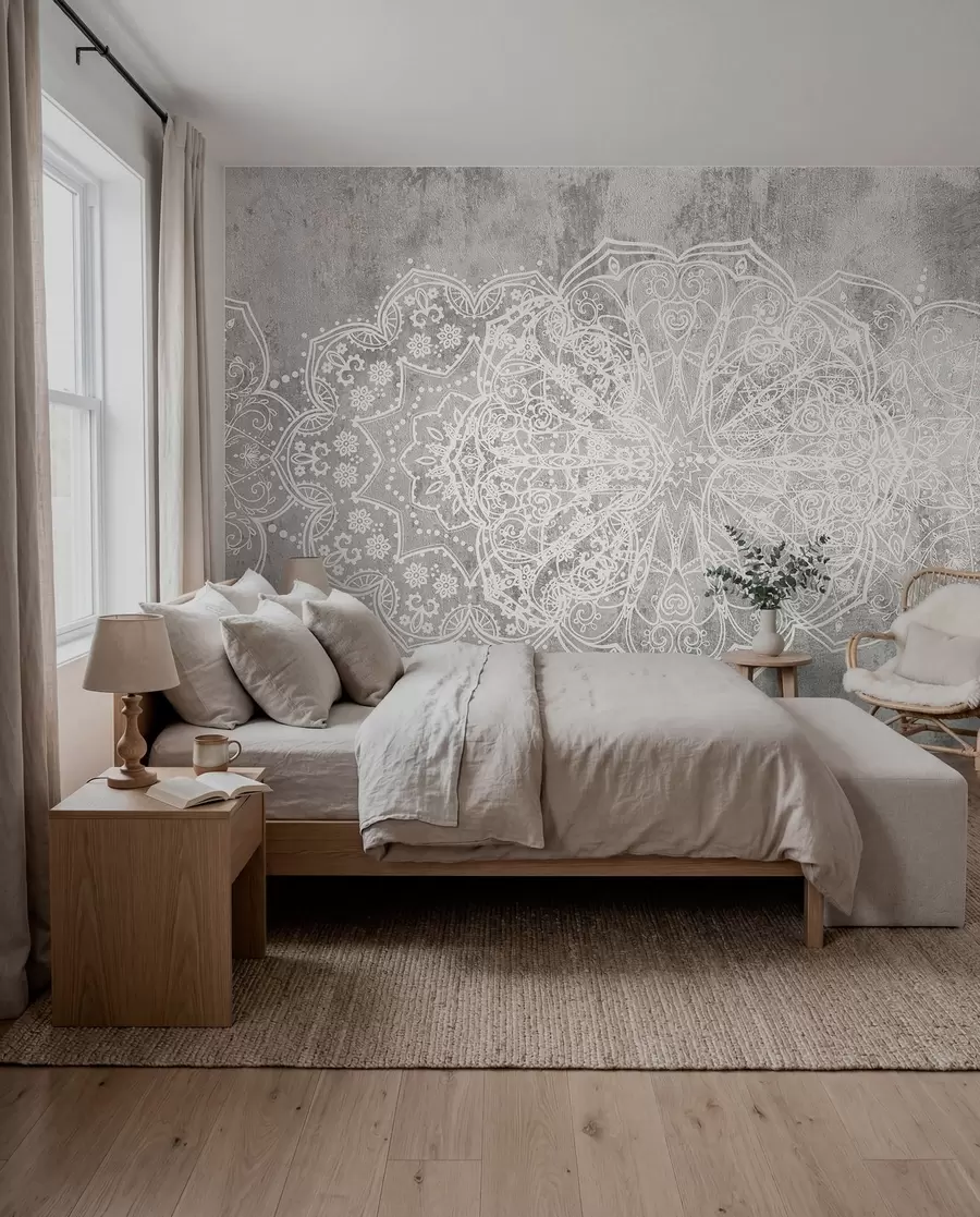 murales Mandala de encaje plateado w08387