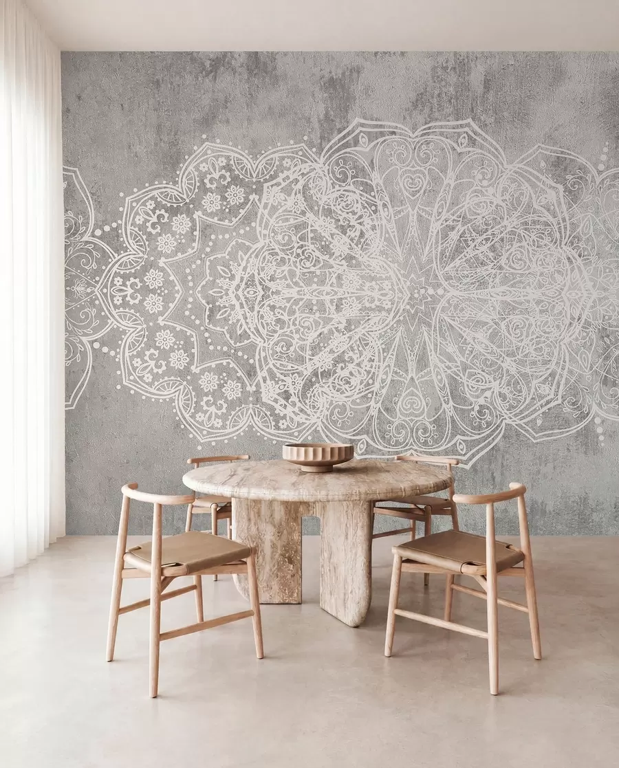 peintures murales Mandala de dentelle argentée w08387