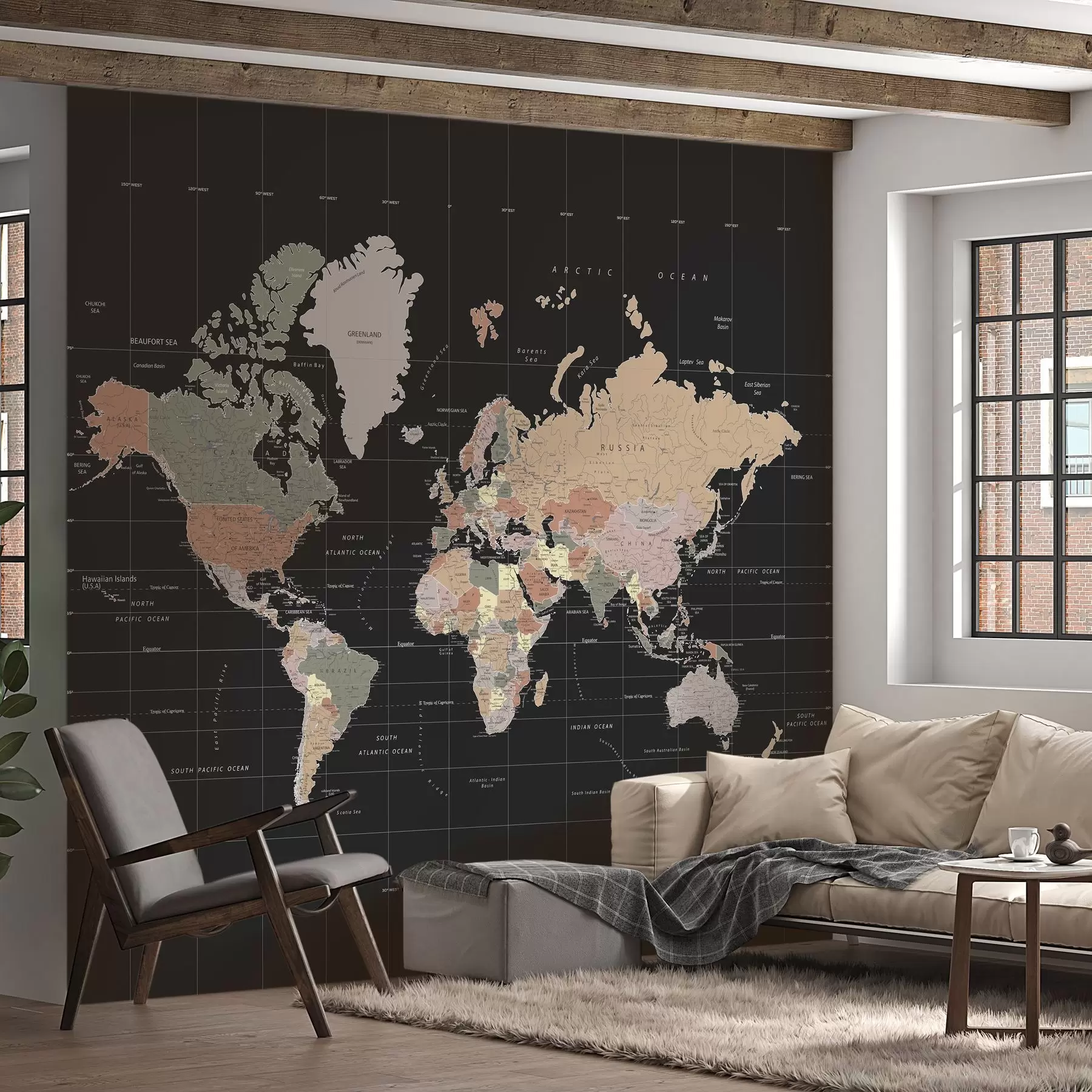 peintures murales Carte du monde avec les contours de divers pays u99477d1