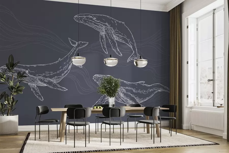Wall Mural Photo Wallpaper Graceful whales in ocean motion u99733v1
