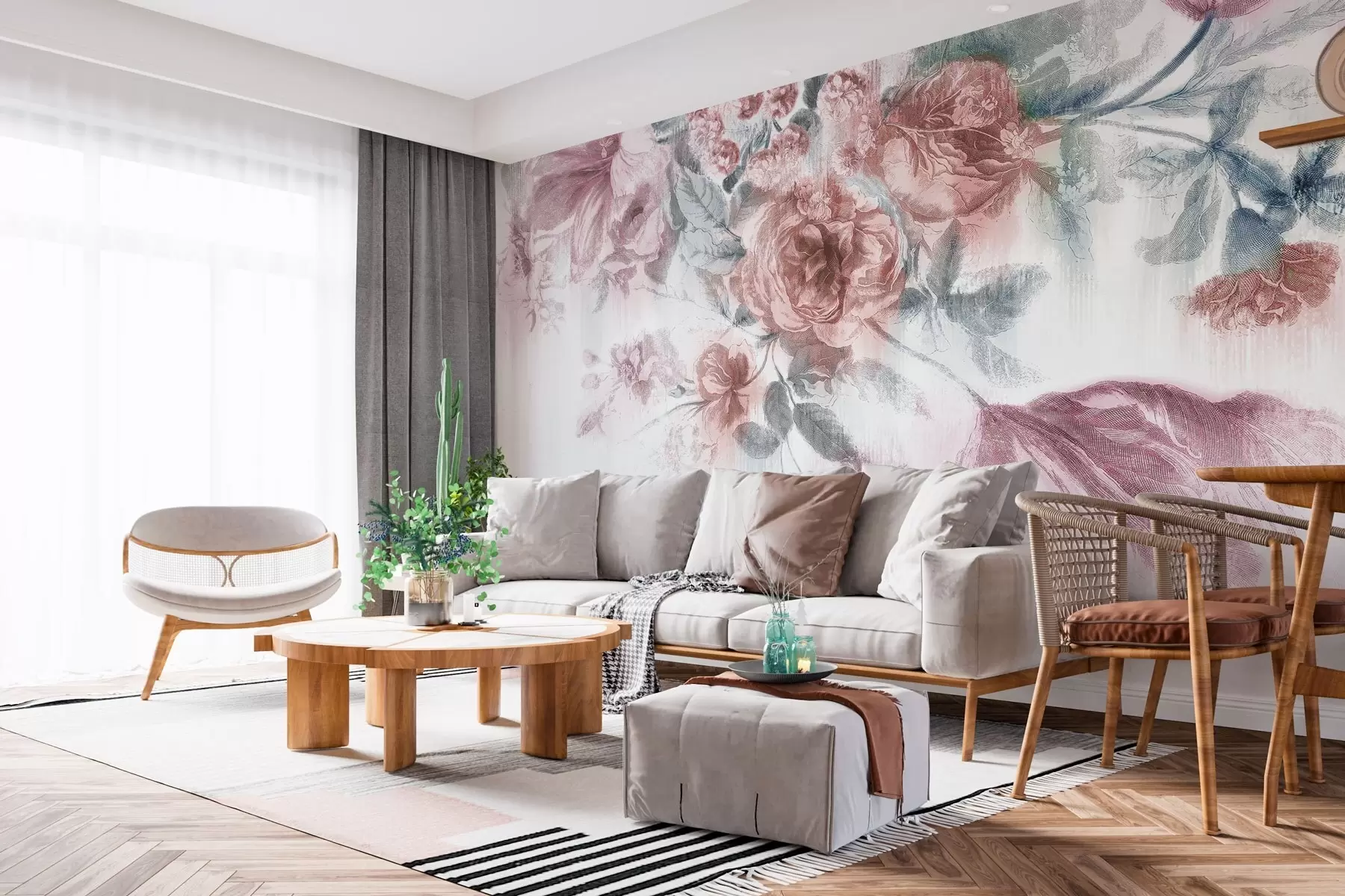 wall murals Delicate pastel floral arrangement design w00389