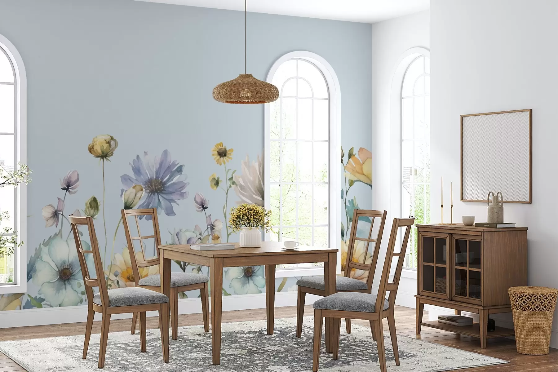 murais de parede Flores a desabrochar em tons pastel suaves w00398