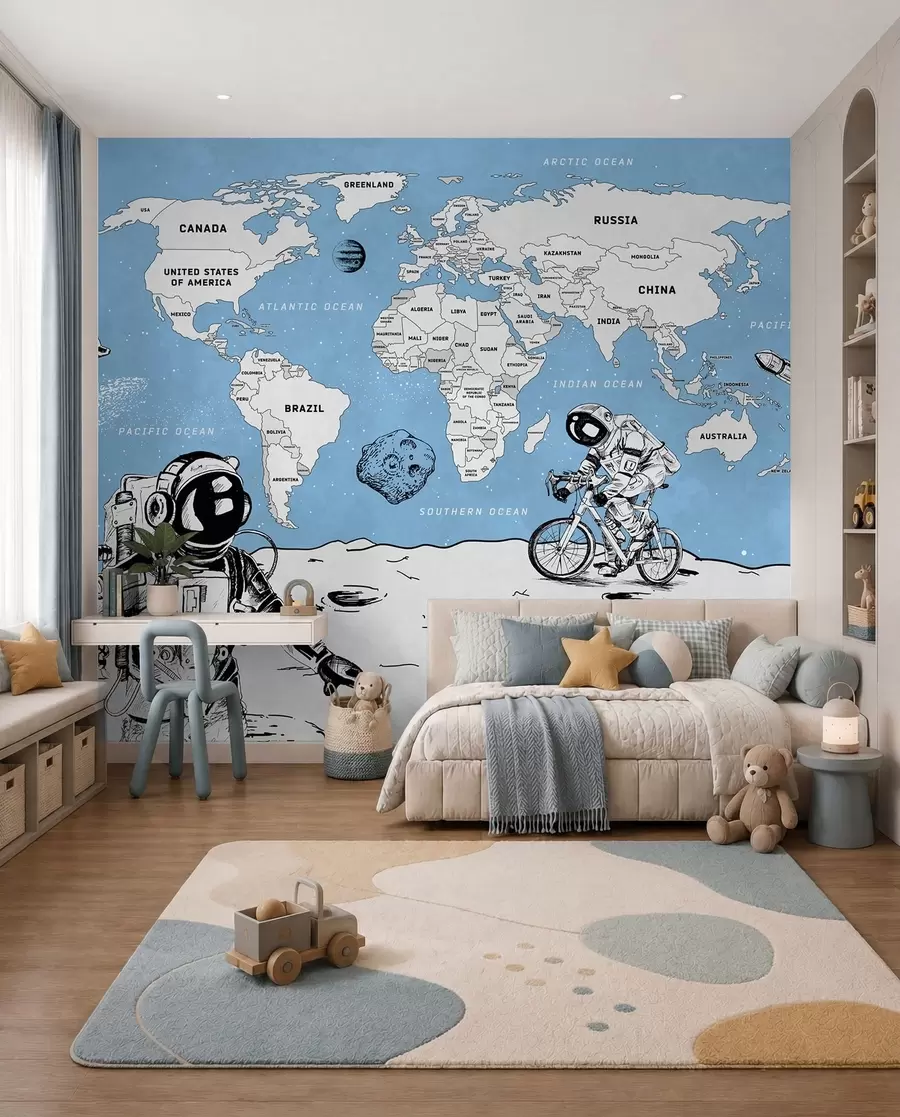 peintures murales Les astronautes explorent un univers fantaisiste w00473