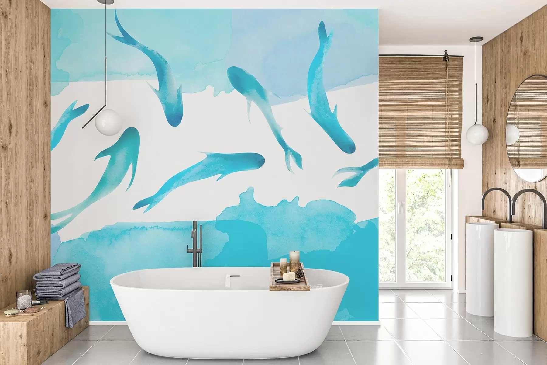 wall murals Swimming in tranquil blue waters w00513