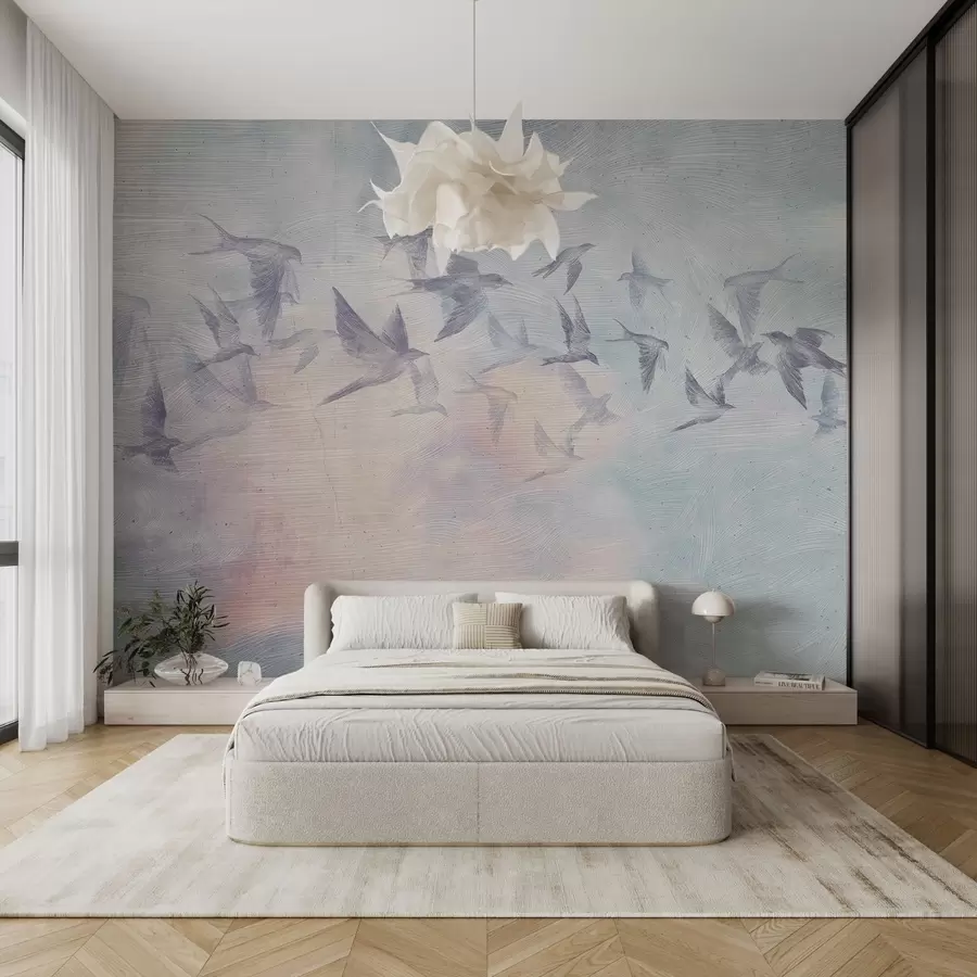 Wall Mural Photo Wallpaper Flock of birds in soft hues w00702