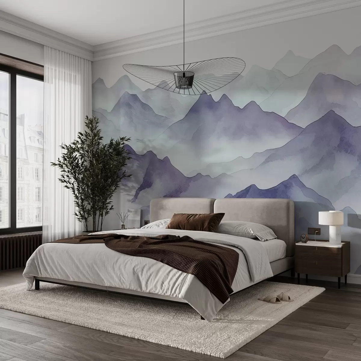 wall murals Misty mountains in soft hues w00841v1
