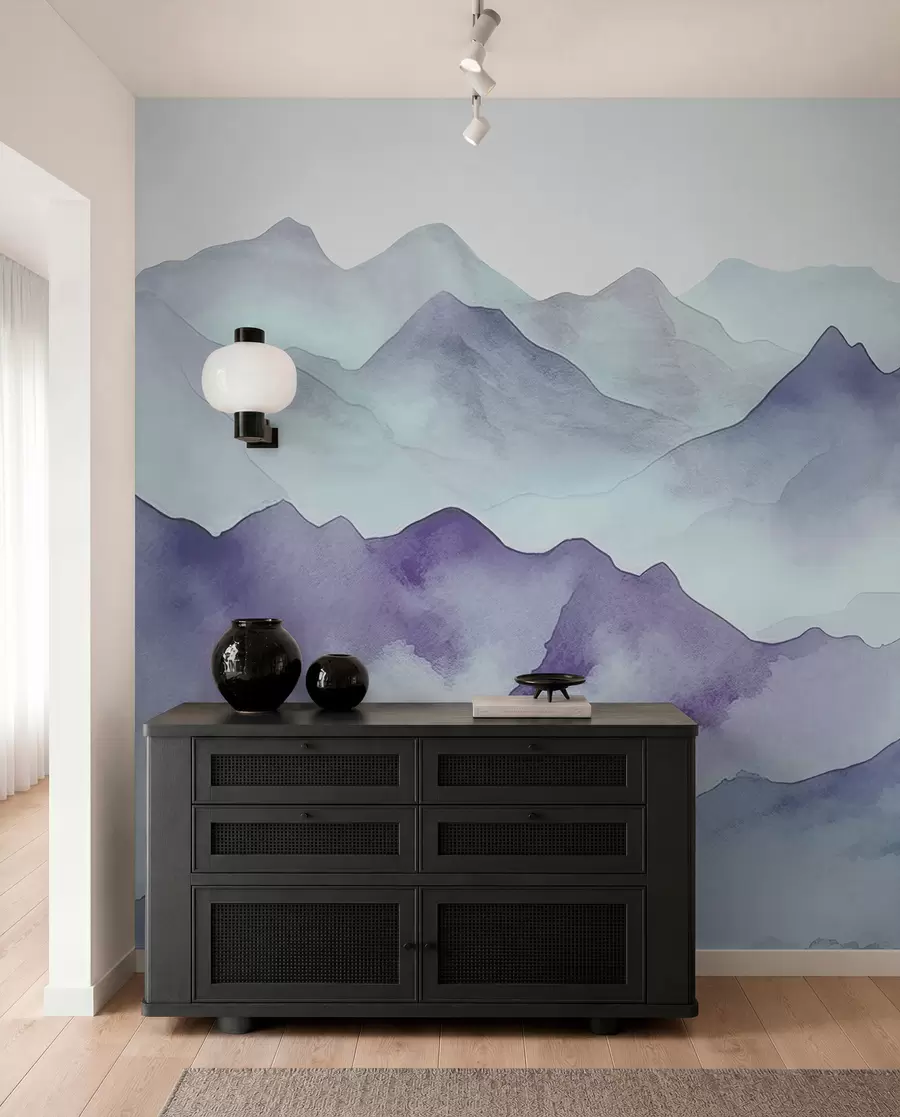 peintures murales Des montagnes brumeuses aux teintes douces w00841v1